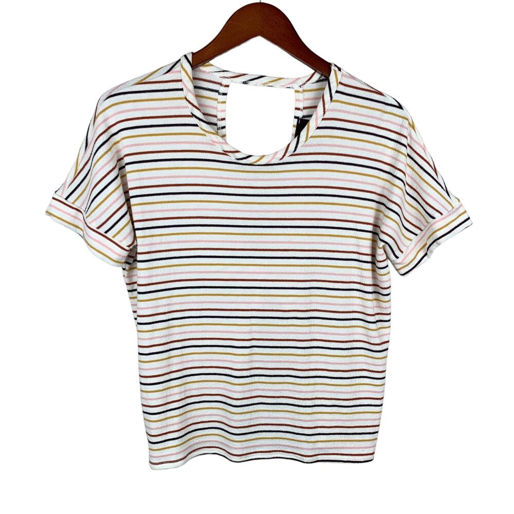 Lulus Terry Multi Stripe Twist Back Tee T-shirt Short Sleeve Top Women's XS